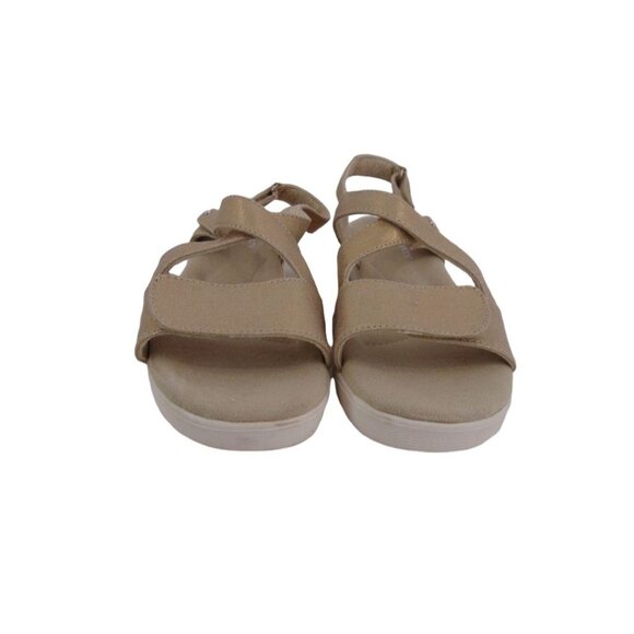 Grasshoppers Leah Two Strap Sandals 9.5 W Wide Gold Linen Textile Shoes - Picture 4 of 14